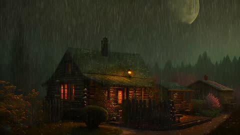 Say Good Bye to Insomnia. Sleep & Relax with Rain and Thunderstorm ⛈️ Sounds in a Cozy Warm Cabin 🛖