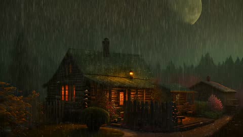Say Good Bye to Insomnia. Sleep & Relax with Rain and Thunderstorm ⛈️ Sounds in a Cozy Warm Cabin 🛖