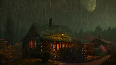 Say Good Bye to Insomnia. Sleep & Relax with Rain and Thunderstorm ⛈️ Sounds in a Cozy Warm Cabin 🛖
