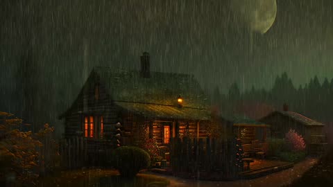 Say Good Bye to Insomnia. Sleep & Relax with Rain and Thunderstorm ⛈️ Sounds in a Cozy Warm Cabin 🛖