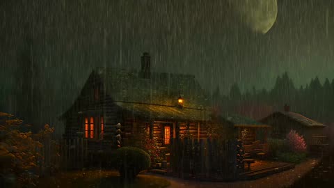 Say Good Bye to Insomnia. Sleep & Relax with Rain and Thunderstorm ⛈️ Sounds in a Cozy Warm Cabin 🛖
