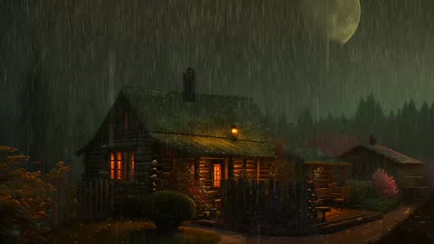 Say Good Bye to Insomnia. Sleep & Relax with Rain and Thunderstorm ⛈️ Sounds in a Cozy Warm Cabin 🛖