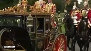 President Trump rides along in the carriage with the King Charles.