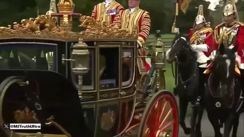President Trump rides along in the carriage with the King Charles.