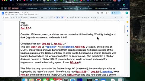 Gen 1:3-5 If the sun, moon,& stars are not made until the 4th day, What light and dark is this?