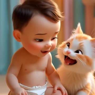 Baby and Kitten Get a Funny Surprise! Fart Reaction Moment
