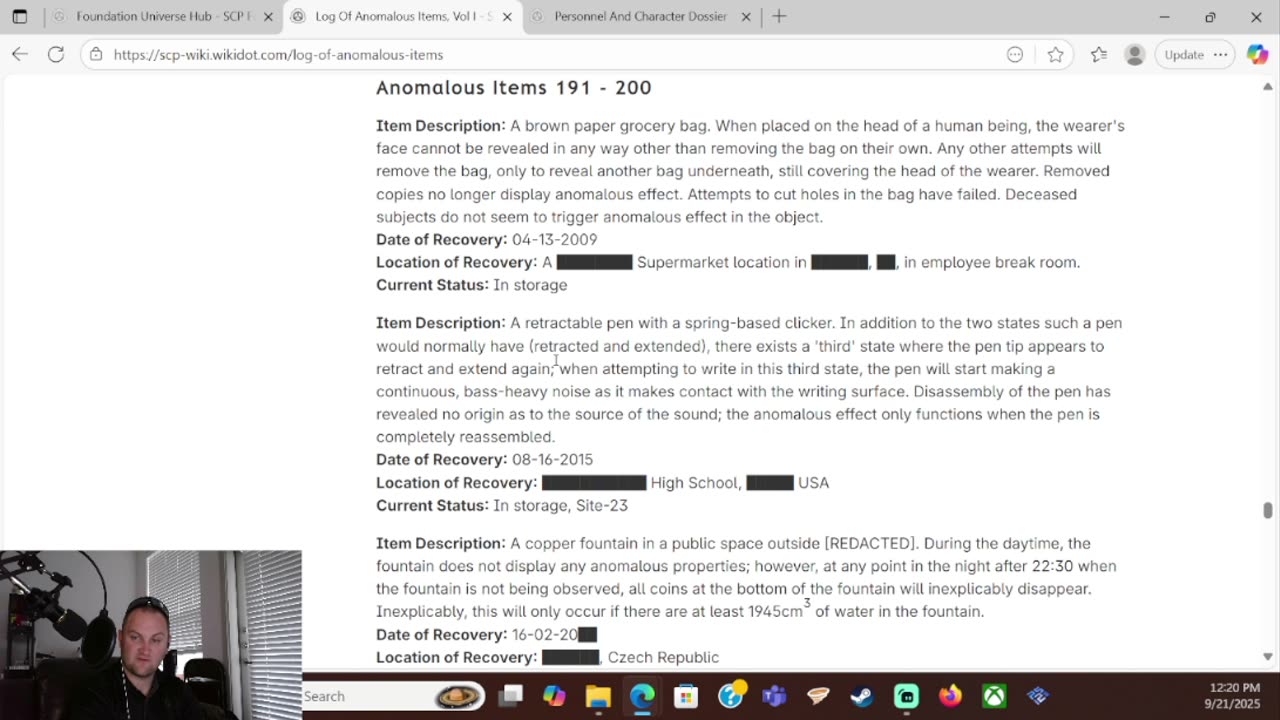 SPC Foundation - Log of Anomalous Items, Vol. 1 (151-200)