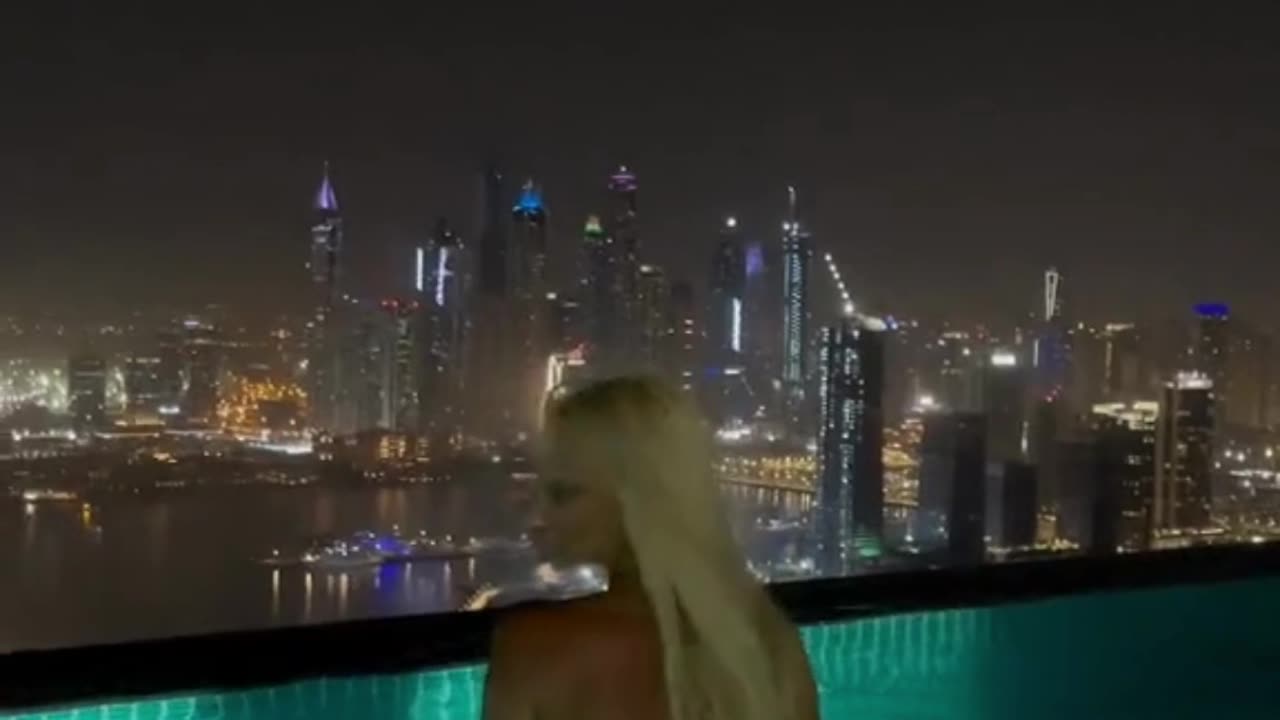 Enjoying a rooftop pool