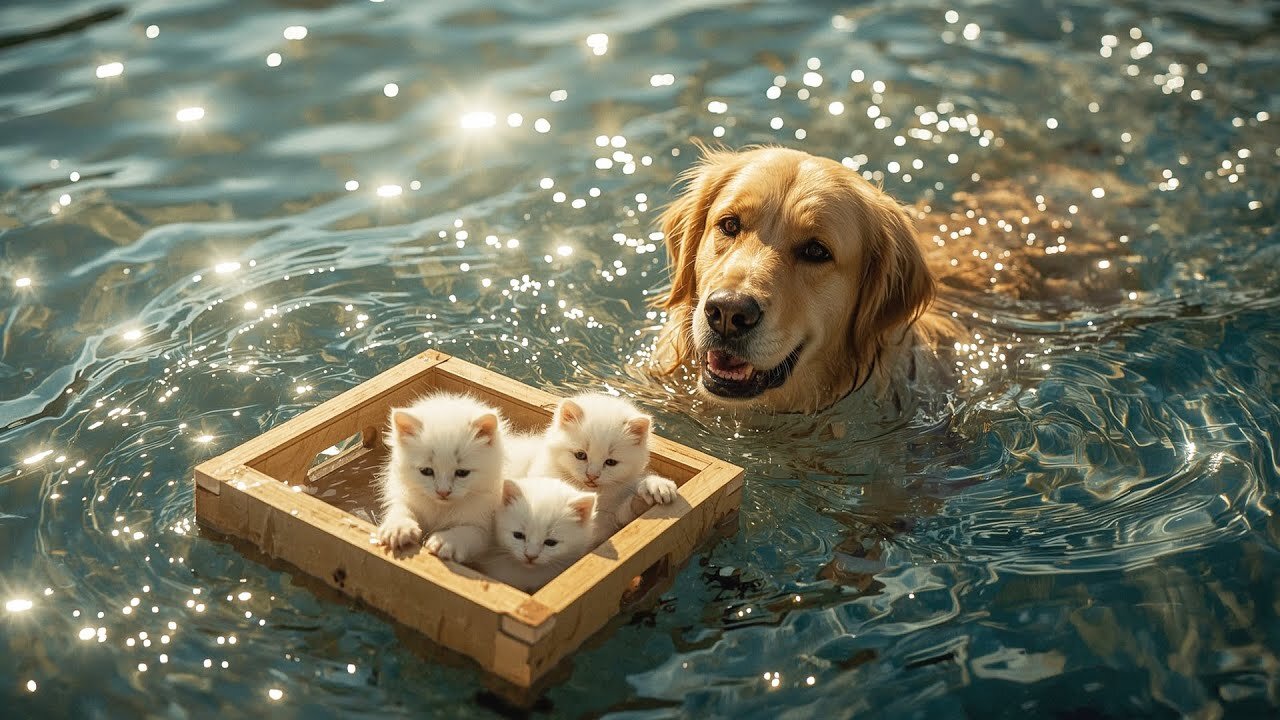 Brave Mama Dog Swims to Rescue Three Abandoned Kittens Crying in the Ocean