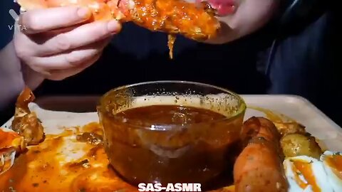 SAS-ASMR spicy SEAFOOD boil eggs, corn, enoki mushrooms eating asmr mukbang seafood compilation