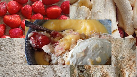 #food , #strawberrys , #bananas , crumle, custard
			