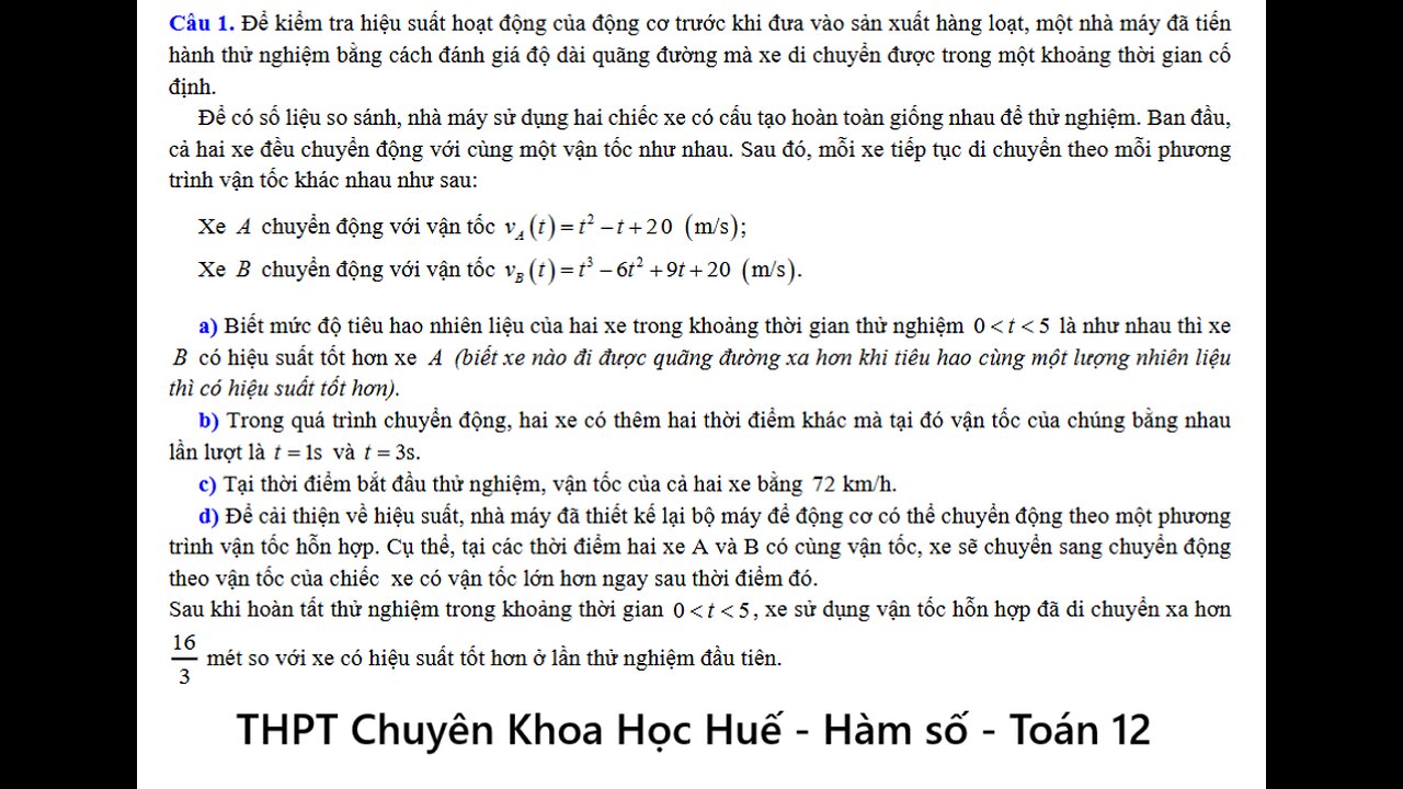 THPT chuyên Khoa học Huế: Để kiểm tra hiệu suất hoạt động của động cơ trước
