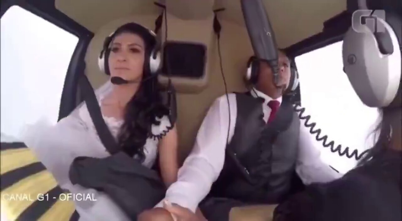Surprise helicopter arrival for her wedding. Tragically, the helicopter crashed