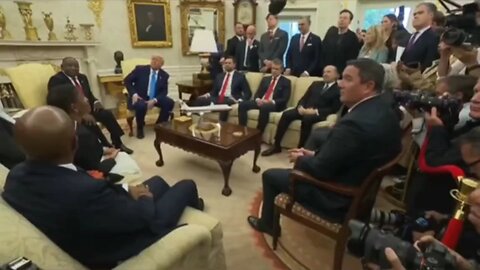 Trump confronts South Africa’s president with white genocide video. #PnDmart #japdmedia #fyp #TRUMP