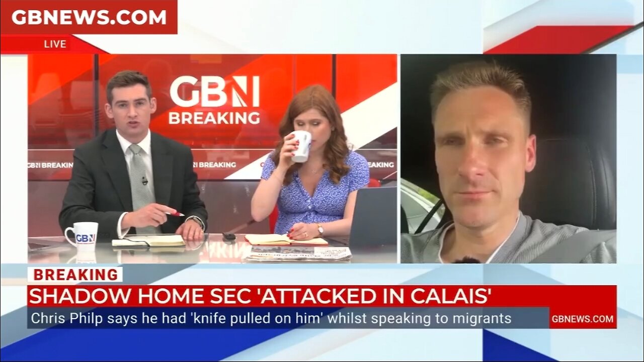 Shadow Home Sec Chris Philp Tells GB News he had Knife Pulled on Him in Calais Migrant Camp.mp4