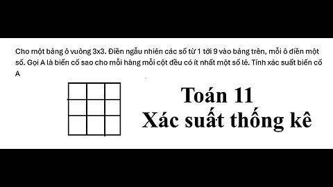 Toán 11: Cho một bảng ô vuông 3x3. Điền ngẫu nhiên các số từ 1 tới 9 vào bảng trên, mỗi ô