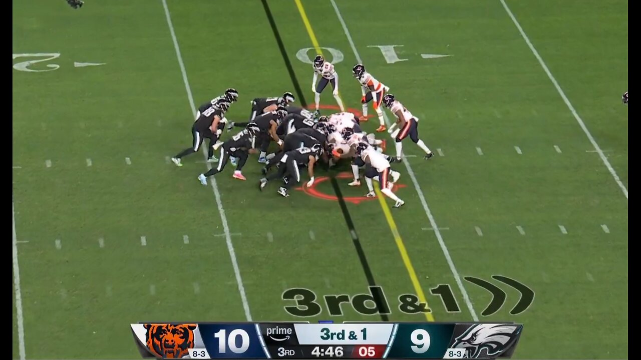 Chicago Bears stop tush push and force Philadelphia Eagles Jalen Hurts to fumble
