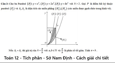 Sở Nam Định: Cho ba Parabol (P1): y=x^2, (P2): y = 2x^2 ; (P3) = kx^2 với k ≫ 2. Gọi P là điểm bất