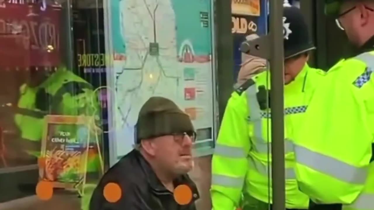 Old pensioner arrested by six British police officers for causing anxiety to someone.
