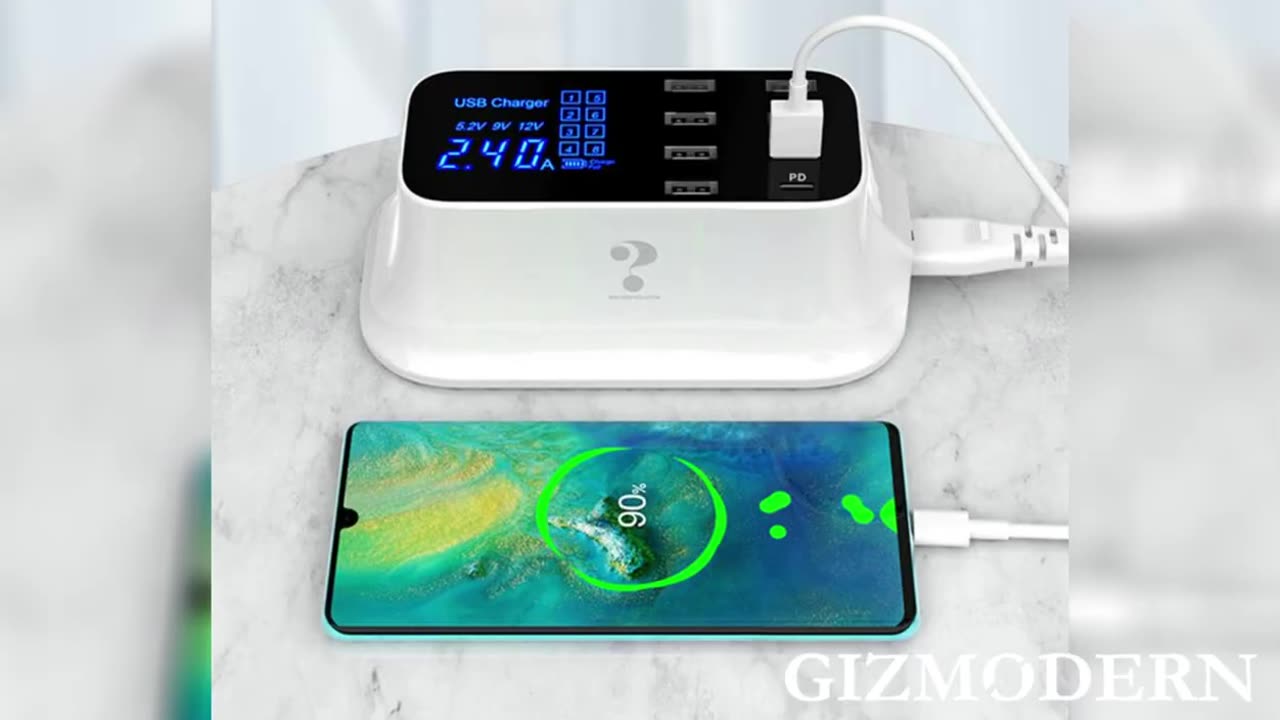 Upgraded 75W Multi-port Phone Charger Dock, with QC3.0 & PD20W Fast Charging, LED Display