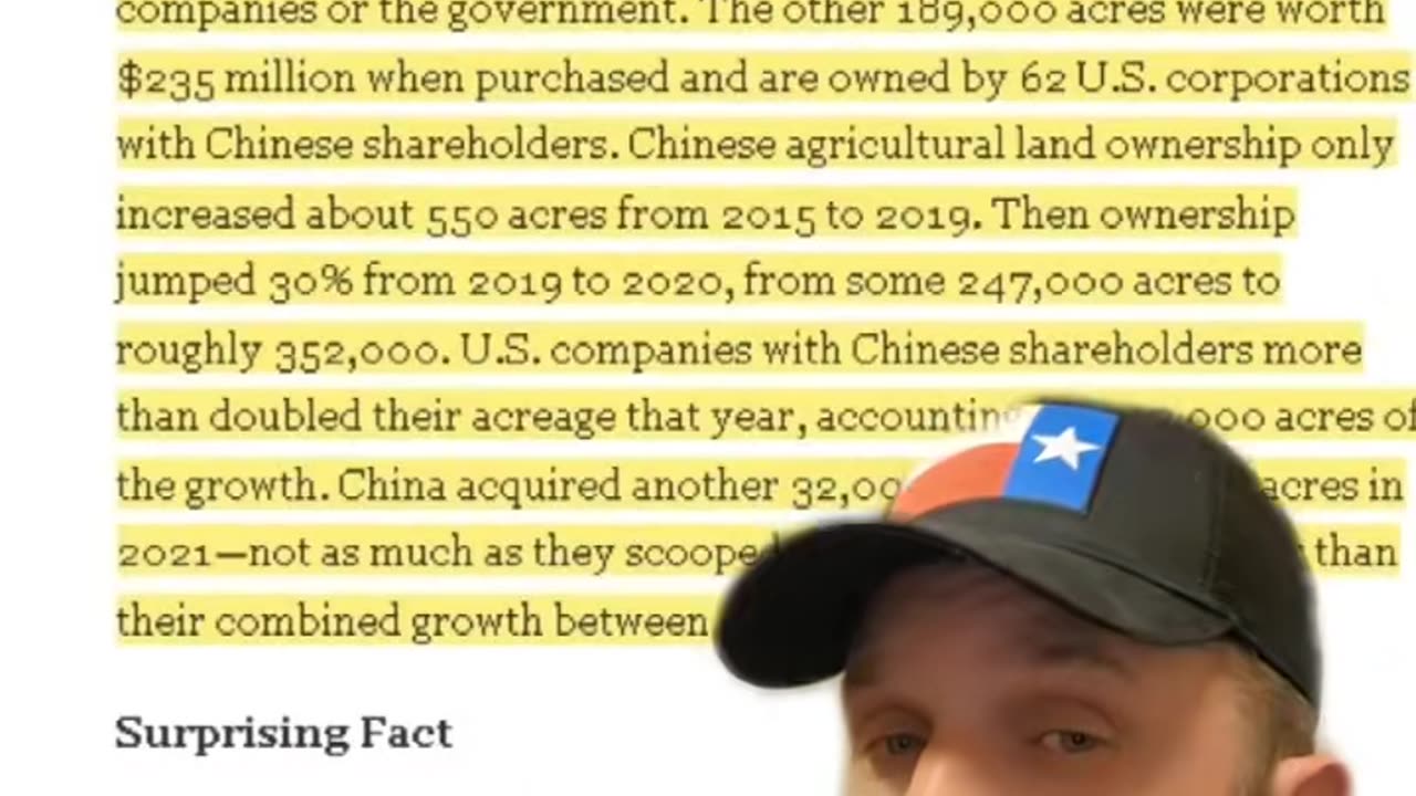 How much land does China own in the US?