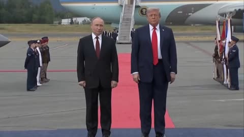 American fighter jets buzz Putin and Trump while walking the red carpet.