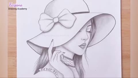 How to draw a girl wearing hat - step by step || Pencil sketch
