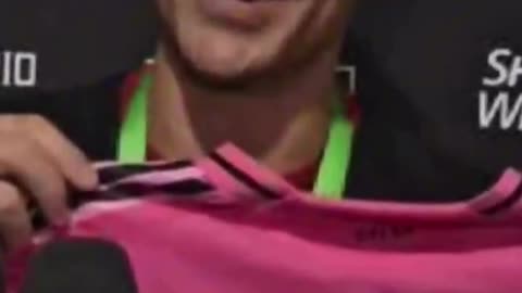 Leo Messi celebrates Inter Miami's later winner right in Atlas player's face