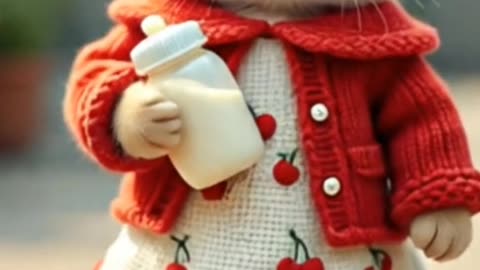Cutest Baby Cat in a Hoodie Holding a Bottle! 🍼🐱❄️
