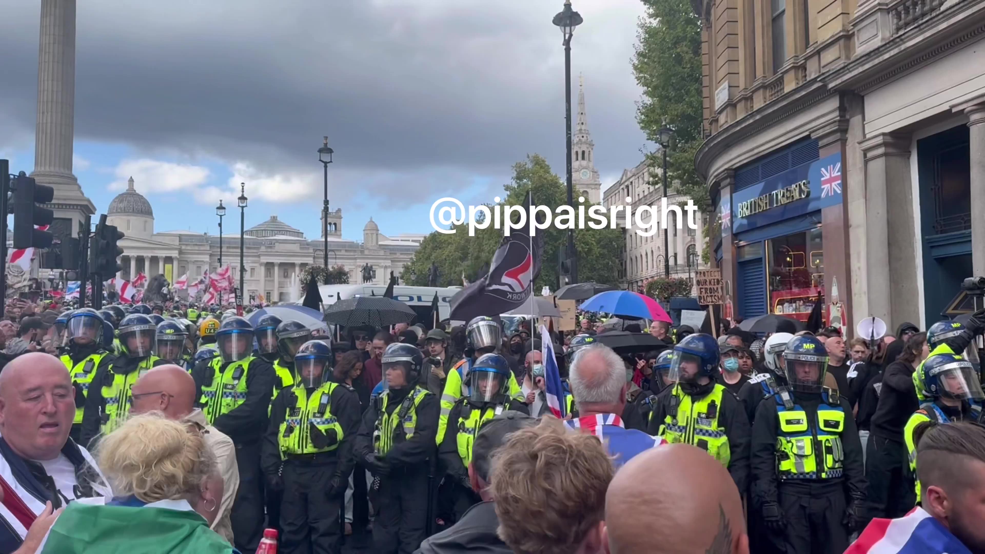 LONDON: Antifa moves to stop the Rally, briefly fight, then police steps in.