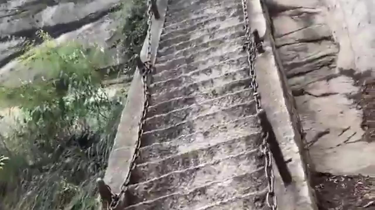 A path to ascend Mount Hua is carved into the very stone of the mountain