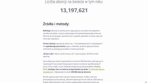 Liczba aborcji na świecie w tym roku:13,197,935 mil