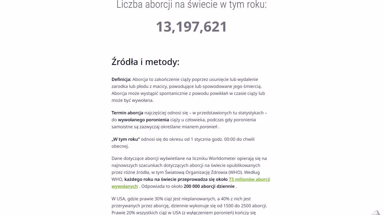 Liczba aborcji na świecie w tym roku:13,197,935 mil