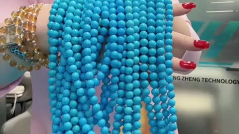 250604-2 Sleeping Beauty Turquoise Bead Strand: Flowing Liquid Sky Around the Neck