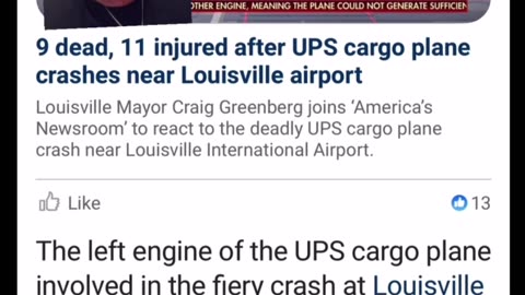 A new conspiracy theory? Or something else ? 9 dead, 11 injured after UPS cargo plane crashes near Louisville airport ✅ Credit < Shawn Michael / on Facebook >
