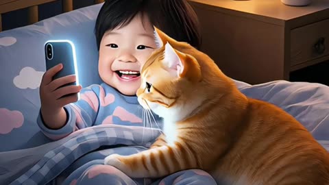 Baby and Cat Watch Phone Together #catshorts #babyandcats #catlovers