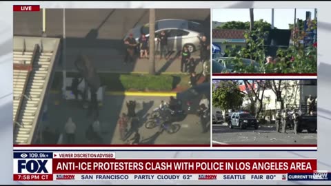 🚨BREAKING: California riot CONTINUES as anti-ICE protesters destroy an LAPD surveillance cart.