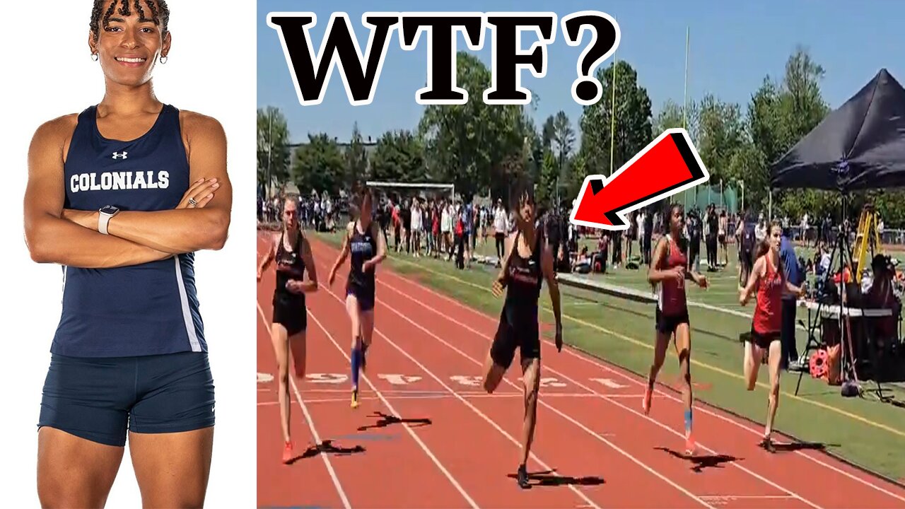 Mediocre TRANSGENDER track athlete BEATS GIRLS at meet by a HAIR to STEAL 1st place!