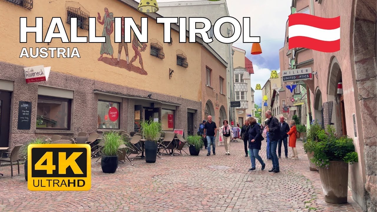 Hall in Tirol, Austria - Walking Tour - Binaural sound - 4K -