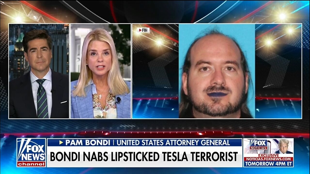 AG Bondi Vows No Mercy On Tesla, GOP HQ Attacker