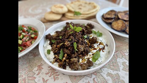Easy 5 Star Persian Dinner Smashed Beef Kebab with Cucumber Yogurt, Spiced Roasted Eggplant Shiraz