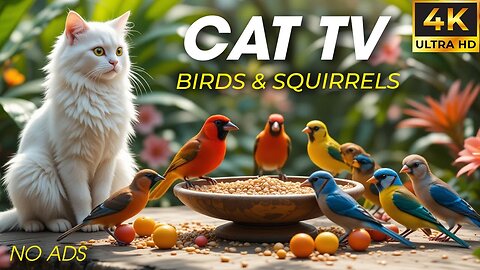 Tiny Birds & Bushy-Tailed Squirrels in the Summer Breeze - Birds For Cats To Watch