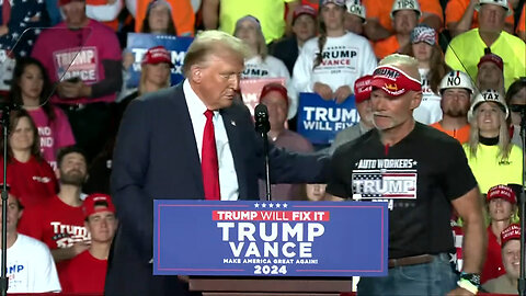 Auto Workers for Trump Founder Brian Pannebecker at the last 2024 Trump Rally 11/4/24