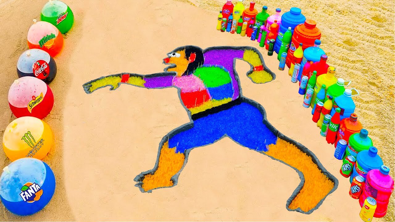 How to make Rainbow King Kong with Orbeez, Balloons of Fanta, Coca Cola and Mentos & Popular Sodas