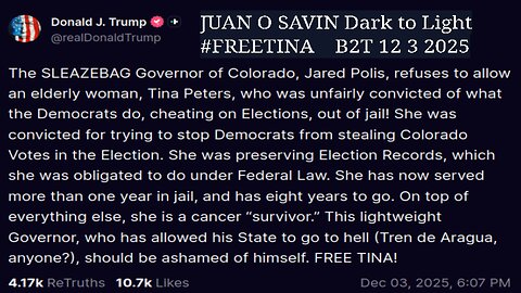 JUAN O SAVIN- Dark to Light #FREETINA Topics - Blessed 2 Teach 12 3 2025