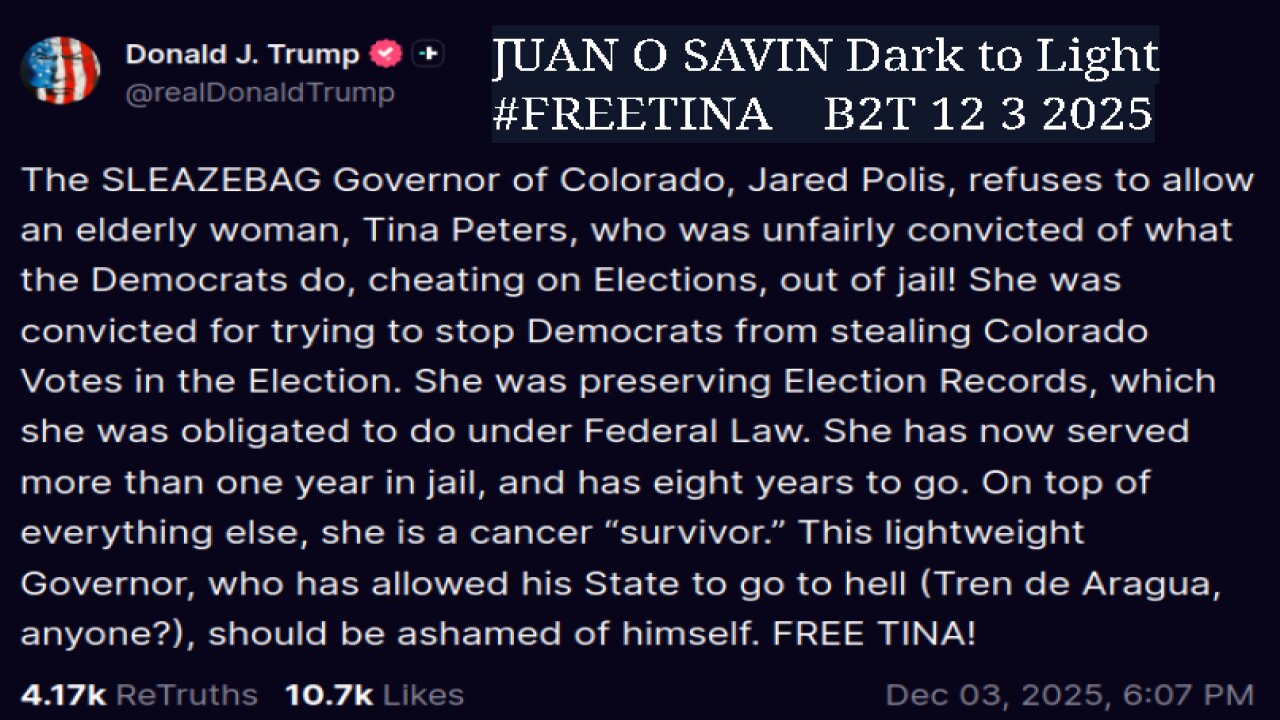 JUAN O SAVIN- Dark to Light #FREETINA Topics - Blessed 2 Teach 12 3 2025