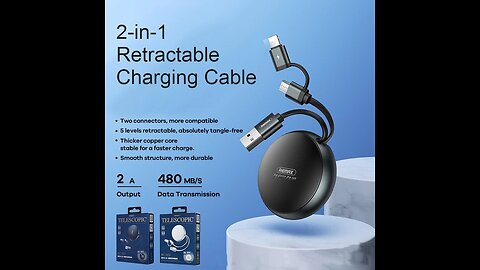 2-in-1 Portable Retractable Charging Cable, with Micro & Type-C_Lighning Connectors, Data Transfer