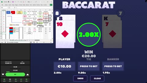 Baccarat - 46 units won in 16 minutes, 54.5% hit rate, 5 unit drawdown, to level 5, LCSD set to 0.7