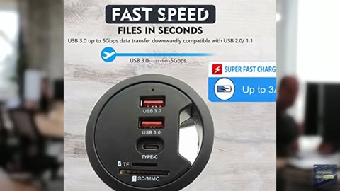 Grommet Desk-Fit USB 3.0 Hub (Diameter 2.36" or 60MM) 2 Port Type-A and 1 Port T
