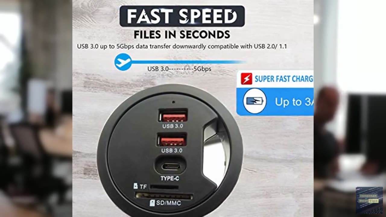 Grommet Desk-Fit USB 3.0 Hub (Diameter 2.36" or 60MM) 2 Port Type-A and 1 Port T
